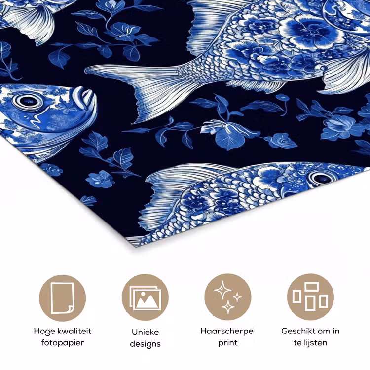 Vissen - Bloemen - Blauw poster papier klein 62 -closeup_NL