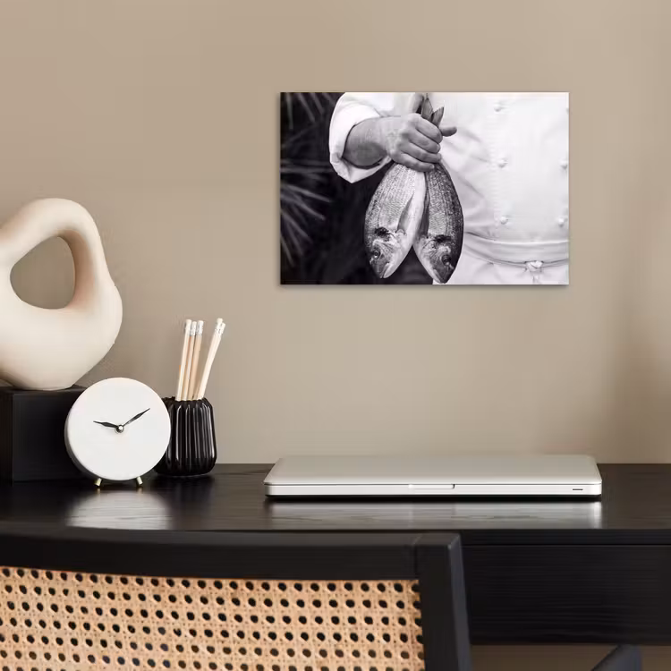 Vissen - Chef - Zwart - Wit poster papier klein -sfeer1