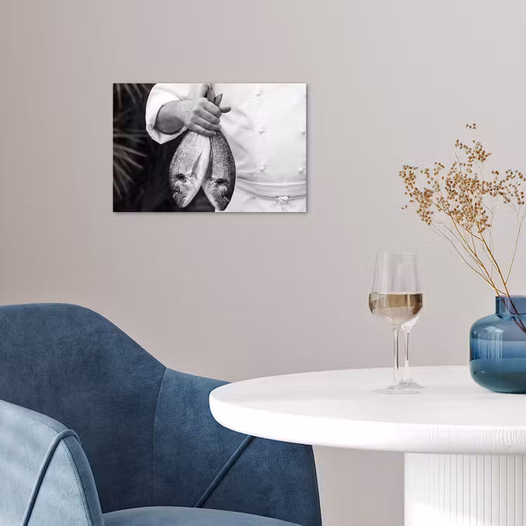 Vissen - Chef - Zwart - Wit poster papier klein -sfeer3