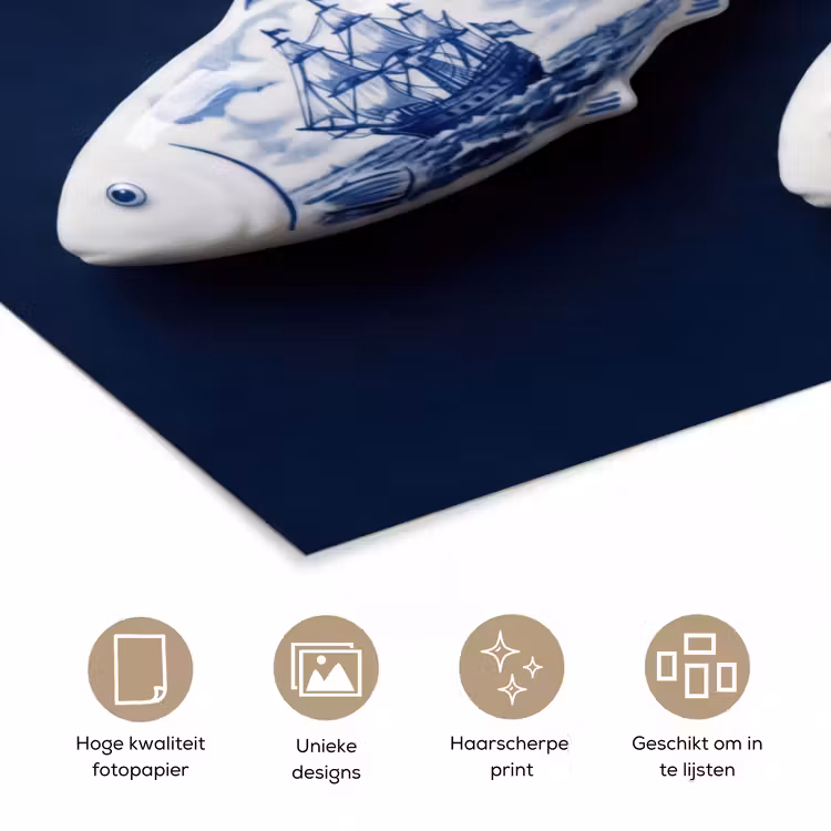 Vissen - Delfts - Blauw - Keramiek poster papier klein -closeup_NL