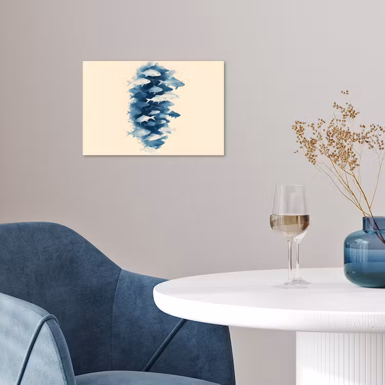 Vissen - Minimalistisch - Blauw poster papier klein -sfeer3