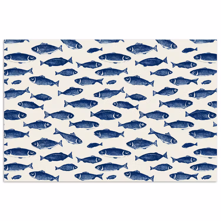Vissen - Patroon - Blauw - Wit poster papier klein 62 -3d
