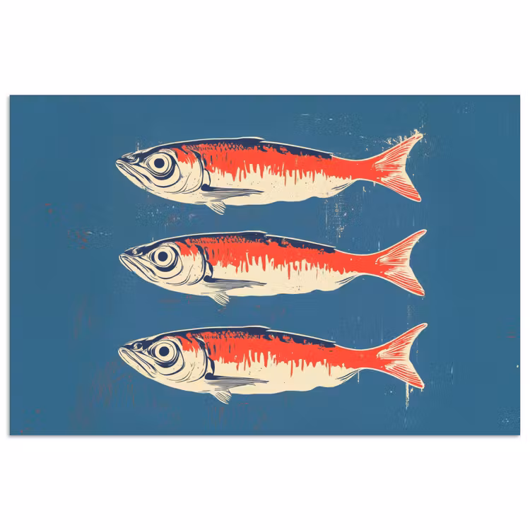 Vissen - Rood - Blauw poster papier klein -3d
