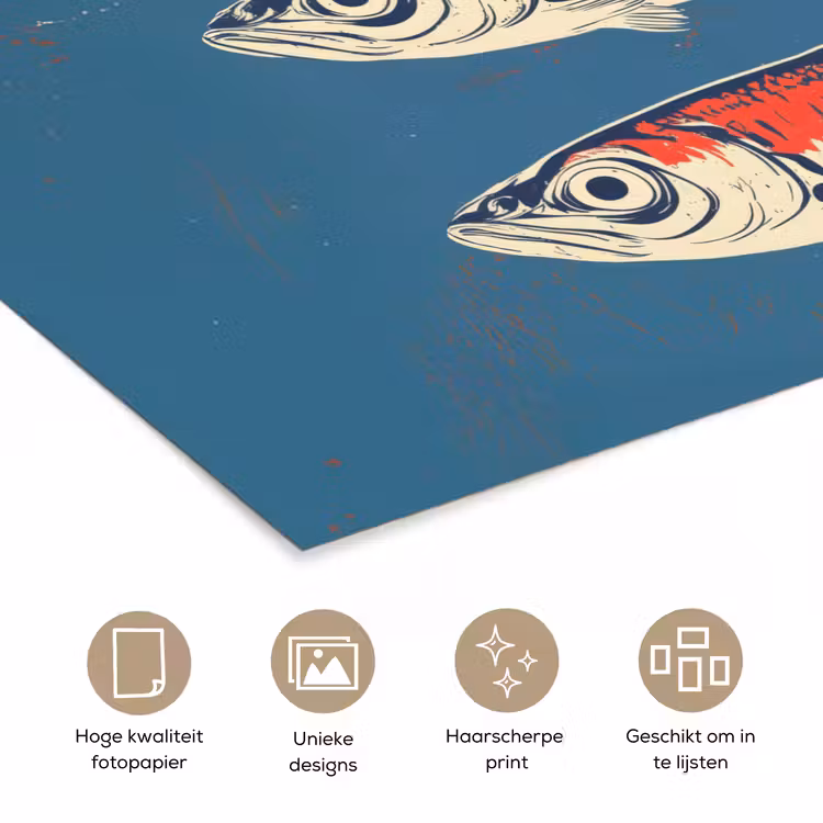 Vissen - Rood - Blauw poster papier klein -closeup_NL