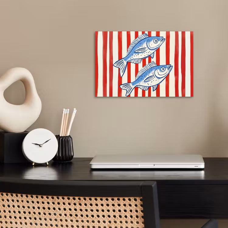 Vissen - Verticale strepen - Blauw - Rood poster papier klein -sfeer1