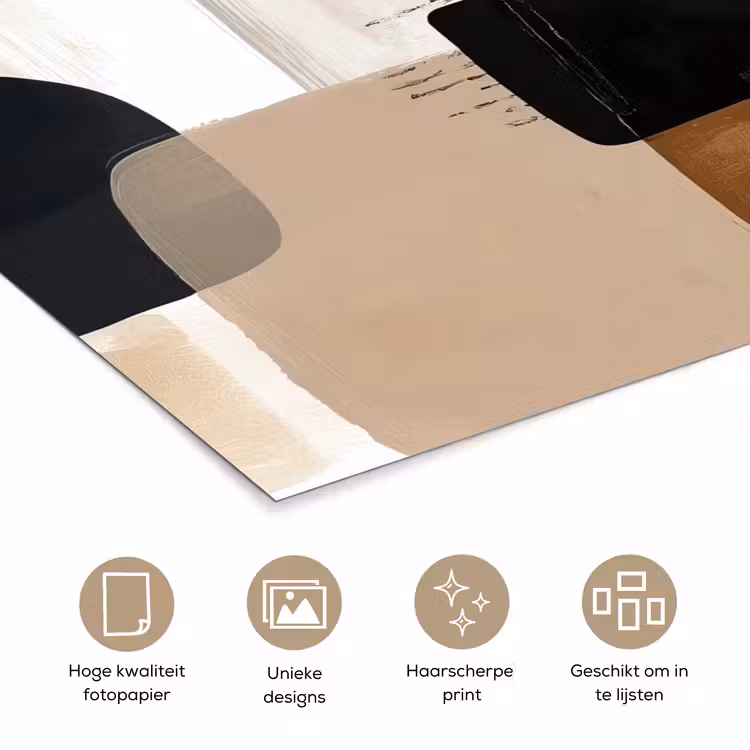 Vlakken - Abstract - Zwart - Strepen poster papier klein -closeup_NL