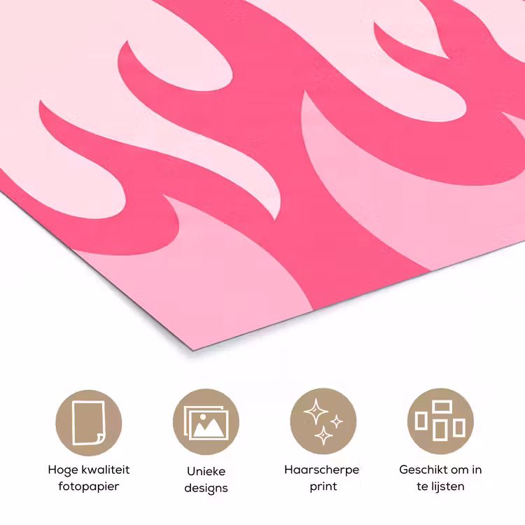 Vlammen - Patroon - Abstract - Modern - Roze poster papier klein -closeup_NL
