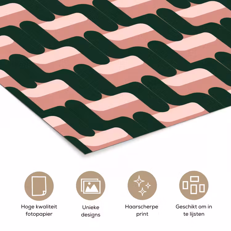 Vlechtpatroon - Groen - Roze - Geometrisch poster papier klein 62 -closeup_NL