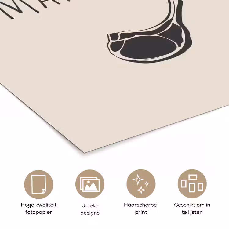 Vlees - Minimalistisch - Beige - Quote poster papier klein -closeup_NL