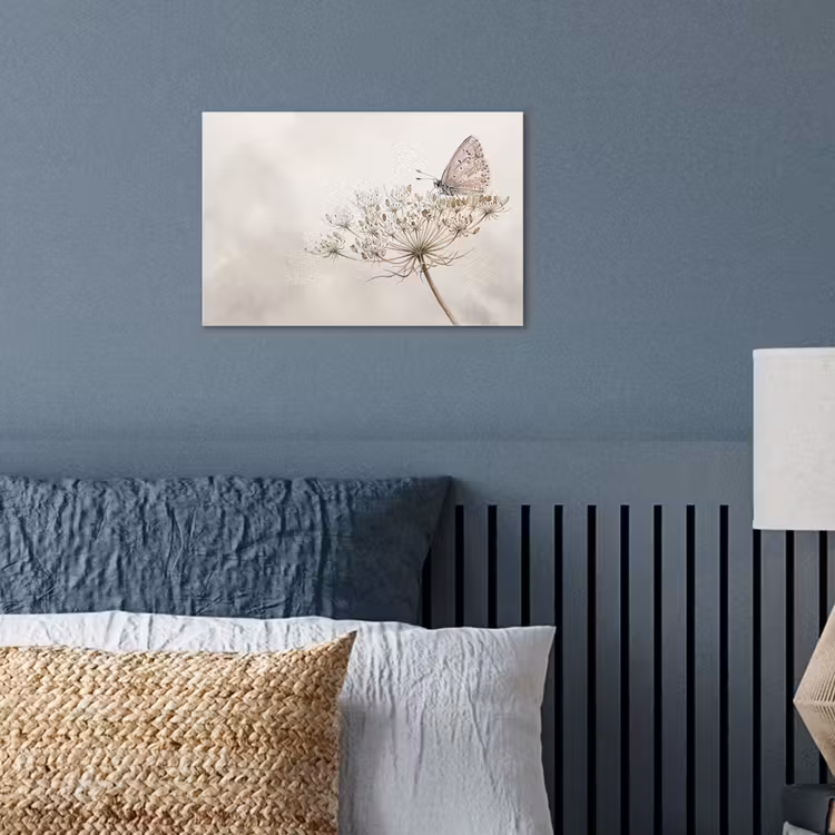 Vlinder - Bloem -Natuur - Beige poster papier klein -sfeer2