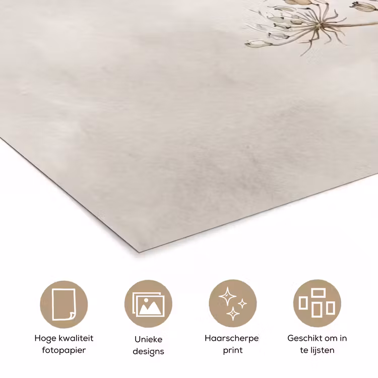 Vlinder - Bloem -Natuur - Beige poster papier klein -closeup_NL