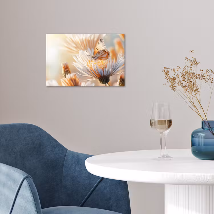 Vlinder - Bloem - Oranje poster papier klein -sfeer3