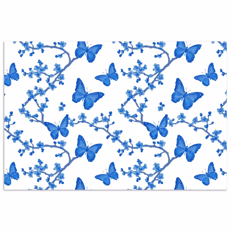 Vlinder - Bloemen - Blauw poster papier klein 62 -3d