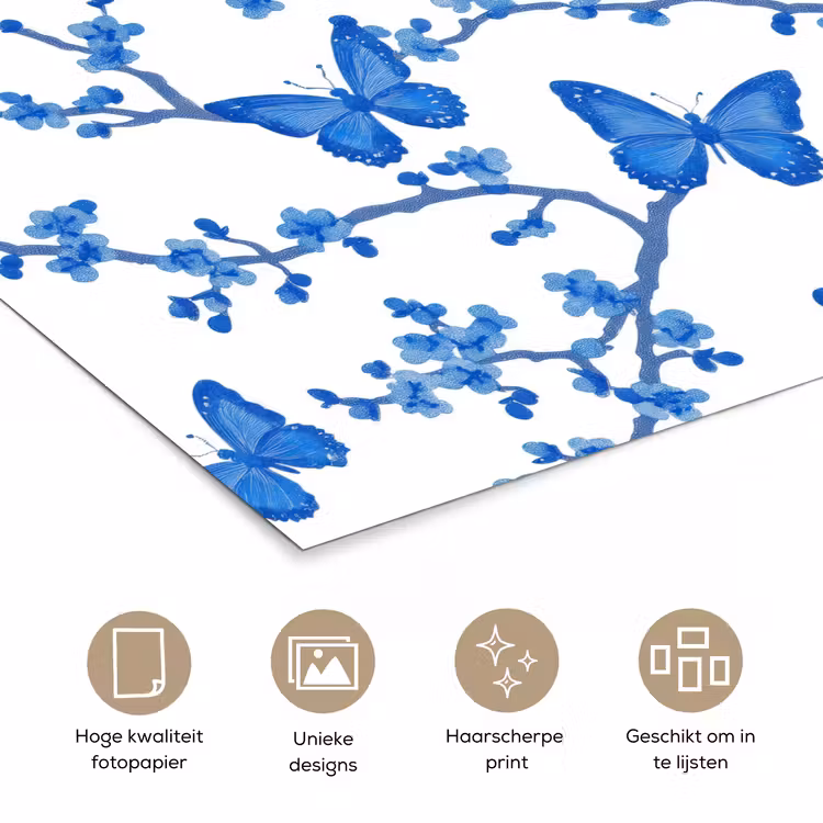 Vlinder - Bloemen - Blauw poster papier klein 62 -closeup_NL