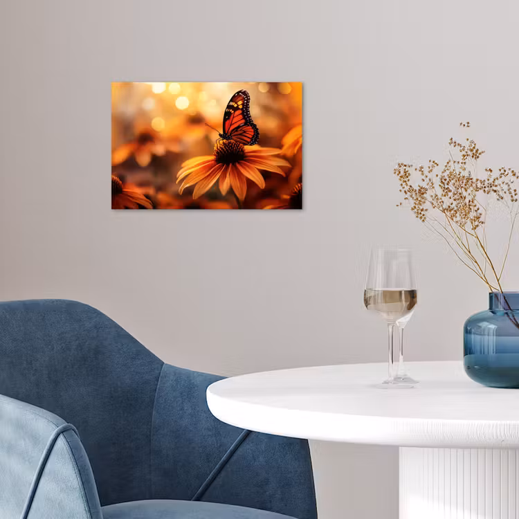 Vlinder - Bloemen - Oranje poster papier klein -sfeer3