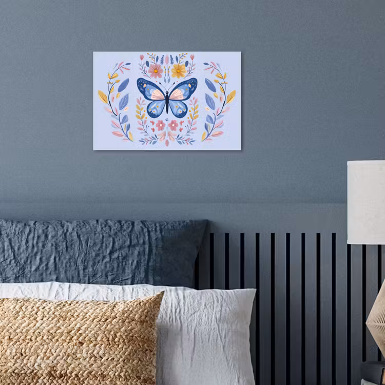 Vlinder - Lichtblauw - Sierlijk - Bloemen poster papier klein -sfeer2