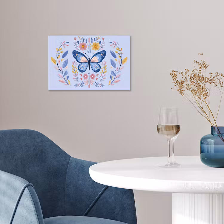 Vlinder - Lichtblauw - Sierlijk - Bloemen poster papier klein -sfeer3
