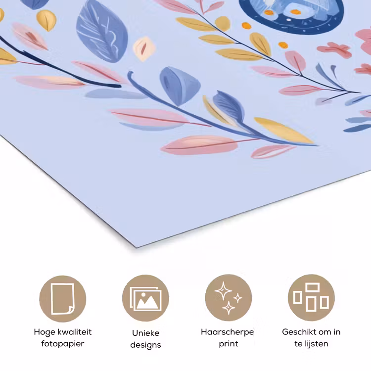 Vlinder - Lichtblauw - Sierlijk - Bloemen poster papier klein -closeup_NL