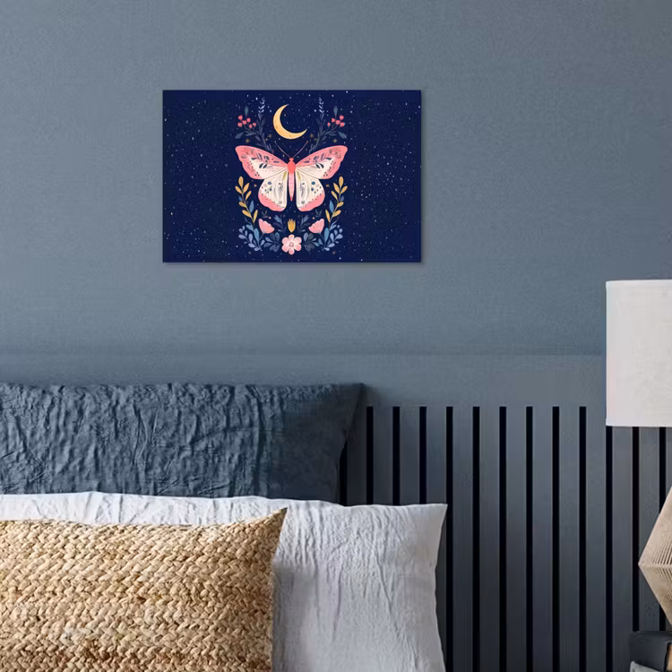 Vlinder - Maan - Bloemen - Sterrenhemel poster papier klein -sfeer2
