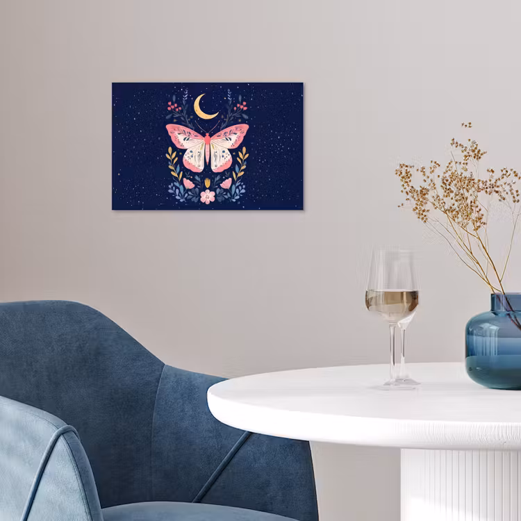 Vlinder - Maan - Bloemen - Sterrenhemel poster papier klein -sfeer3