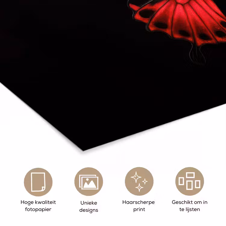 Vlinder - Rood - Contrast poster papier klein -closeup_NL