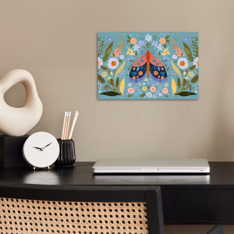 Vlinder - Sierlijk - Bloemen - Bladeren poster papier klein -sfeer1