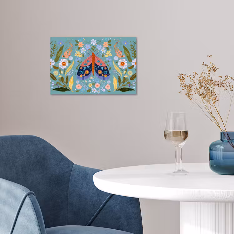 Vlinder - Sierlijk - Bloemen - Bladeren poster papier klein -sfeer3