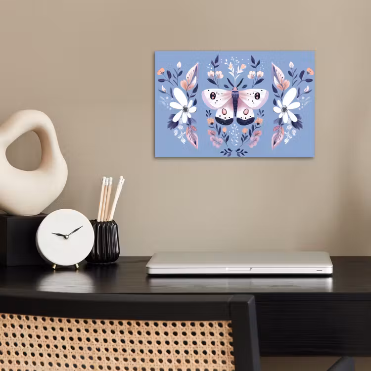 Vlinder - Vleugels - Stippen - Bloemen poster papier klein -sfeer1