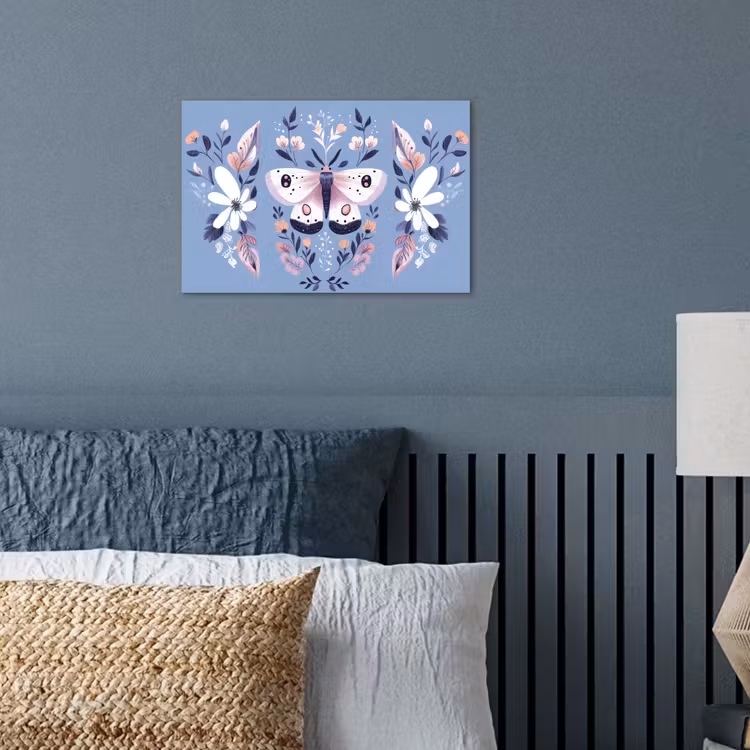 Vlinder - Vleugels - Stippen - Bloemen poster papier klein -sfeer2