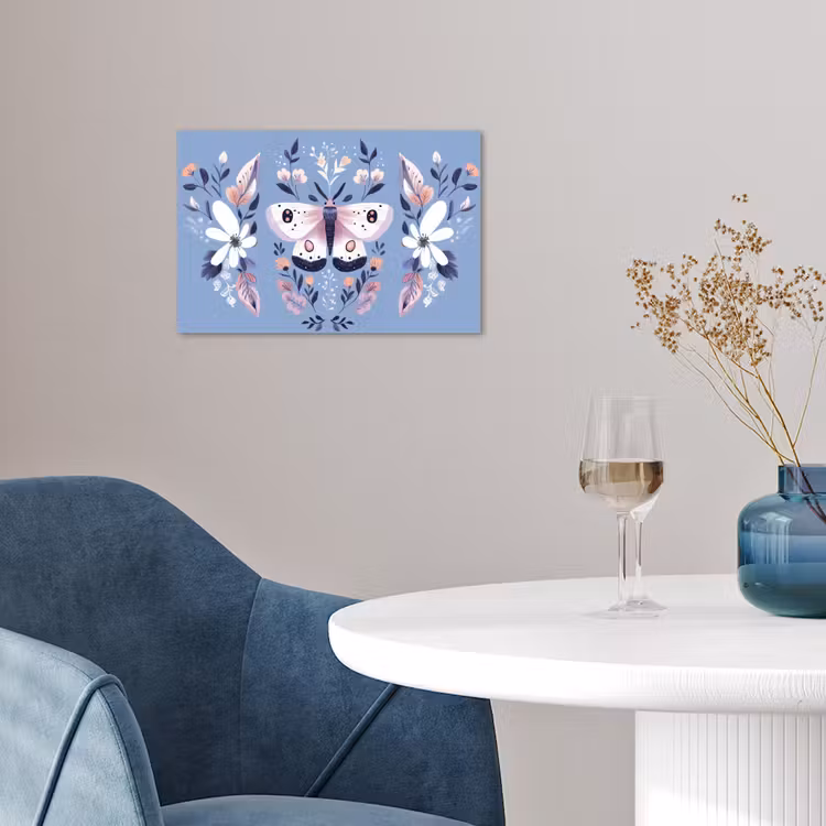 Vlinder - Vleugels - Stippen - Bloemen poster papier klein -sfeer3
