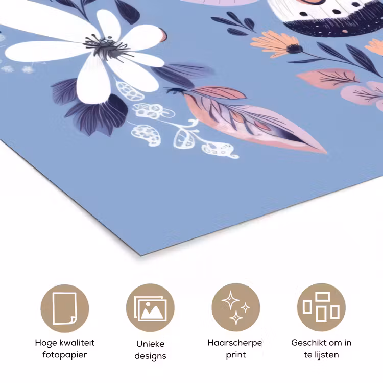 Vlinder - Vleugels - Stippen - Bloemen poster papier klein -closeup_NL