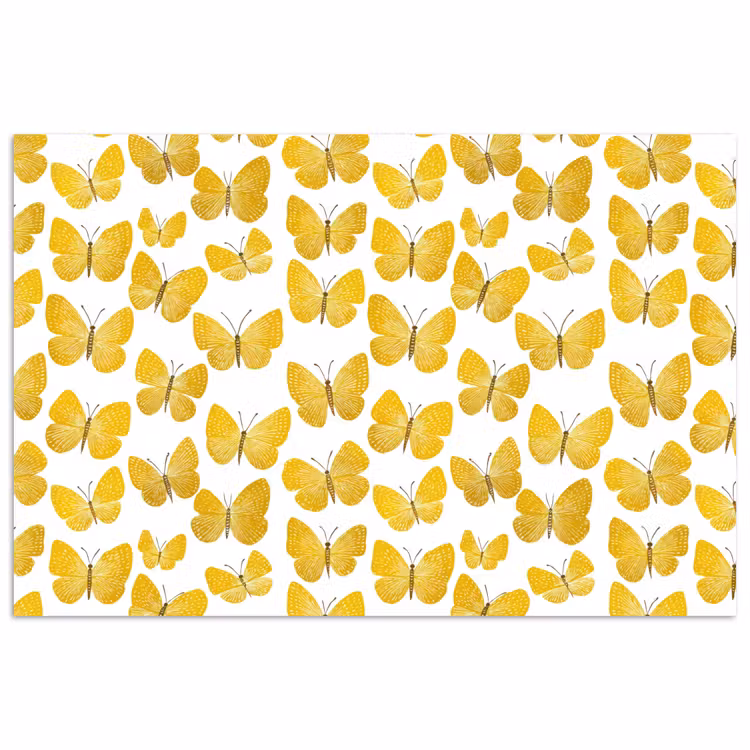 Vlinders - Botanisch - Illustratie - Geel - Wit poster papier klein 62 -3d