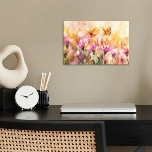 Vlinders - Oranje - Bloemen poster papier klein -sfeer1