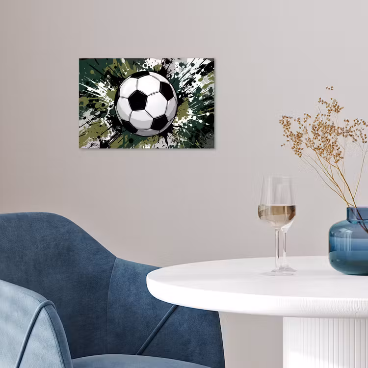 Voetbal - Verf - Spetters - Groen poster papier klein -sfeer3
