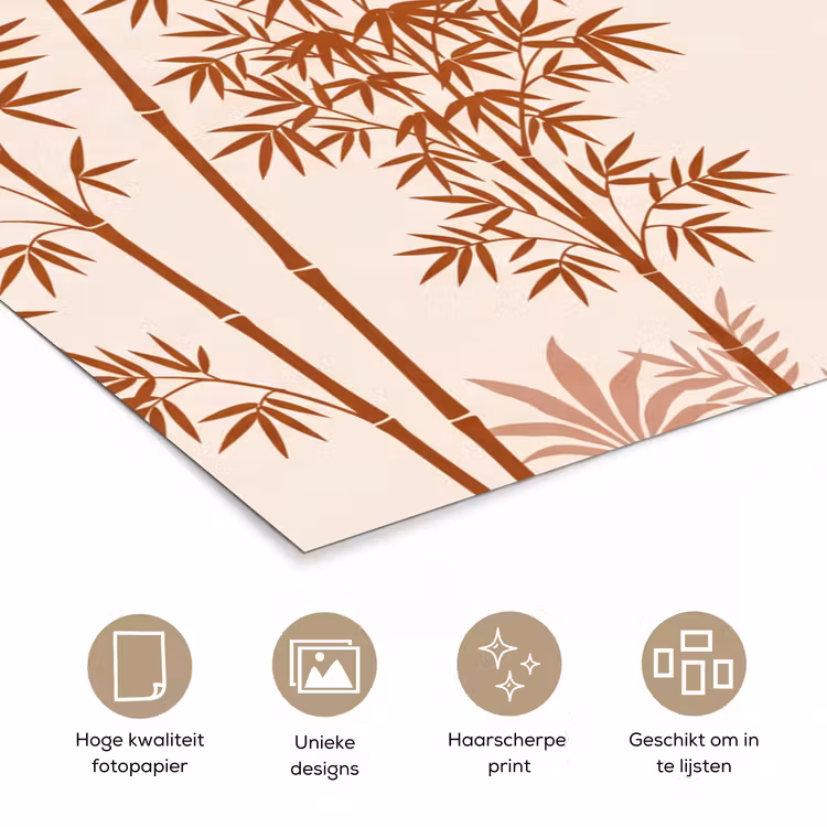 Vogel - Boom - Tropisch - Minimalistisch - Bruin poster papier klein -closeup_NL