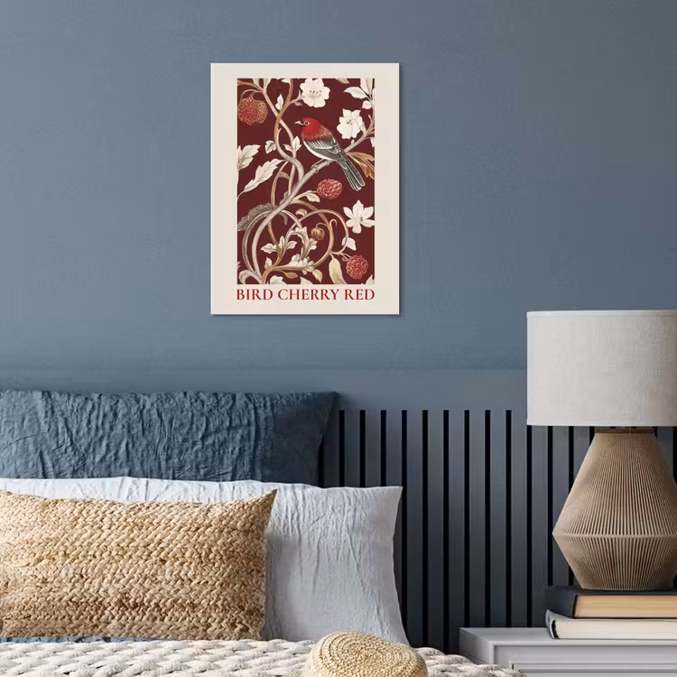 Vogel - Bordeaux - Bloemen - Bessen poster papier klein -sfeer2