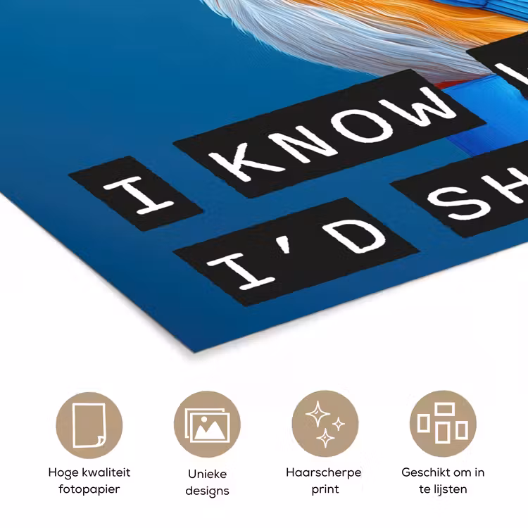 Vogel - Decoratie - Ijsvogel - Blauw poster papier klein -closeup_NL