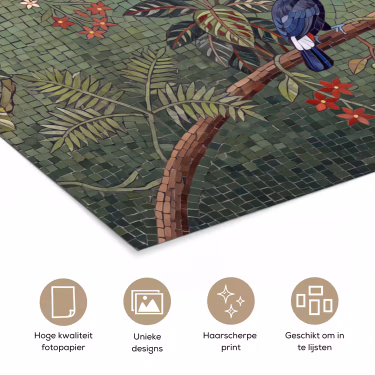 Vogel - Dier - Jungle - Mozaïek - Natuur poster papier klein -closeup_NL