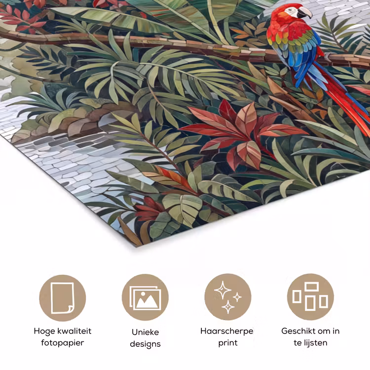 Vogel - Jungle - Natuur - Mozaïek - Groen poster papier klein -closeup_NL