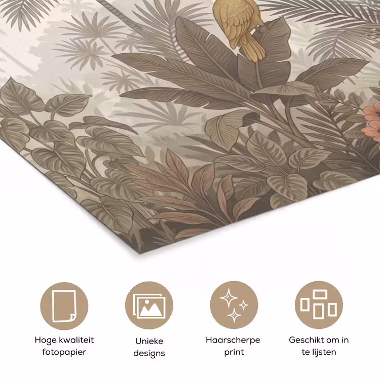 Vogel - Jungle - Tropisch - Illustratie - Groen poster papier klein -closeup_NL