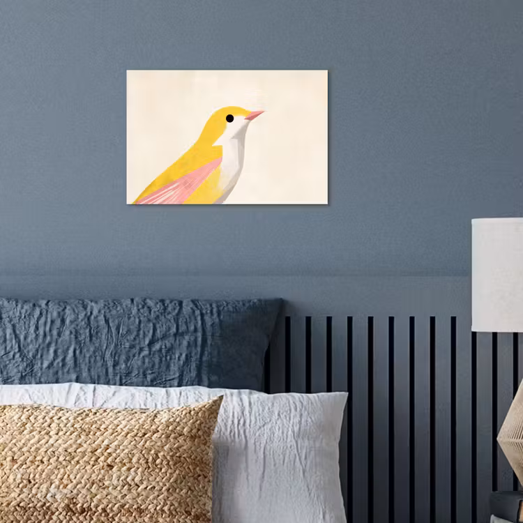 Vogel - Minimalistisch - Geel poster papier klein -sfeer2