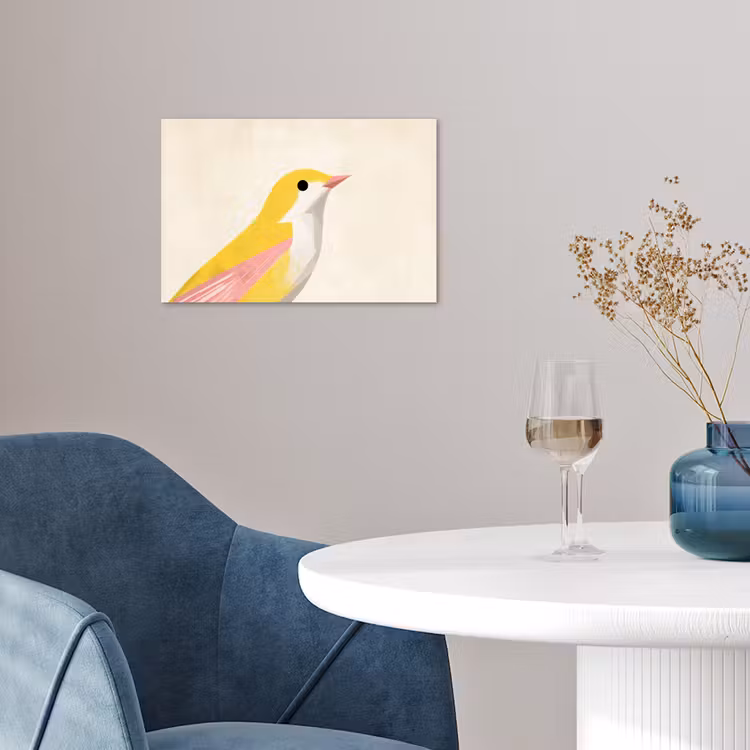 Vogel - Minimalistisch - Geel poster papier klein -sfeer3
