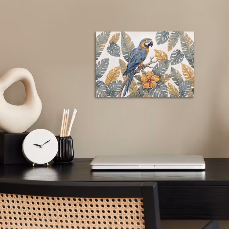 Vogel - Tak - Natuur - Mozaïek - Blauw poster papier klein -sfeer1