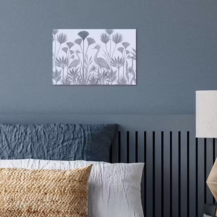 Vogel - Tropisch - Illustratie - Blauwgrijs - Natuur poster papier klein -sfeer2