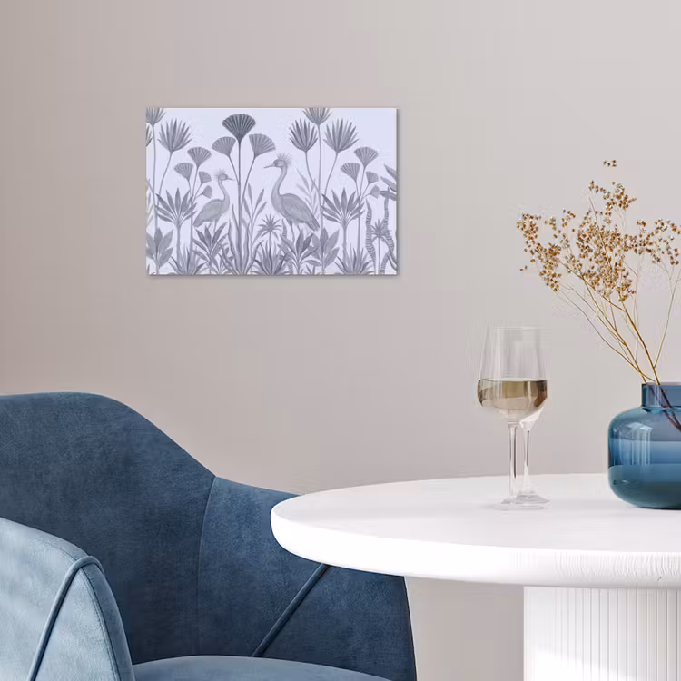 Vogel - Tropisch - Illustratie - Blauwgrijs - Natuur poster papier klein -sfeer3