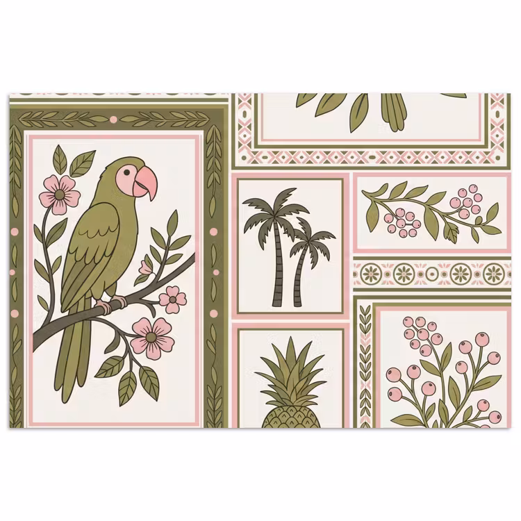 Vogel - Tropisch - Patroon - Decoratief - Groen poster papier klein -3d