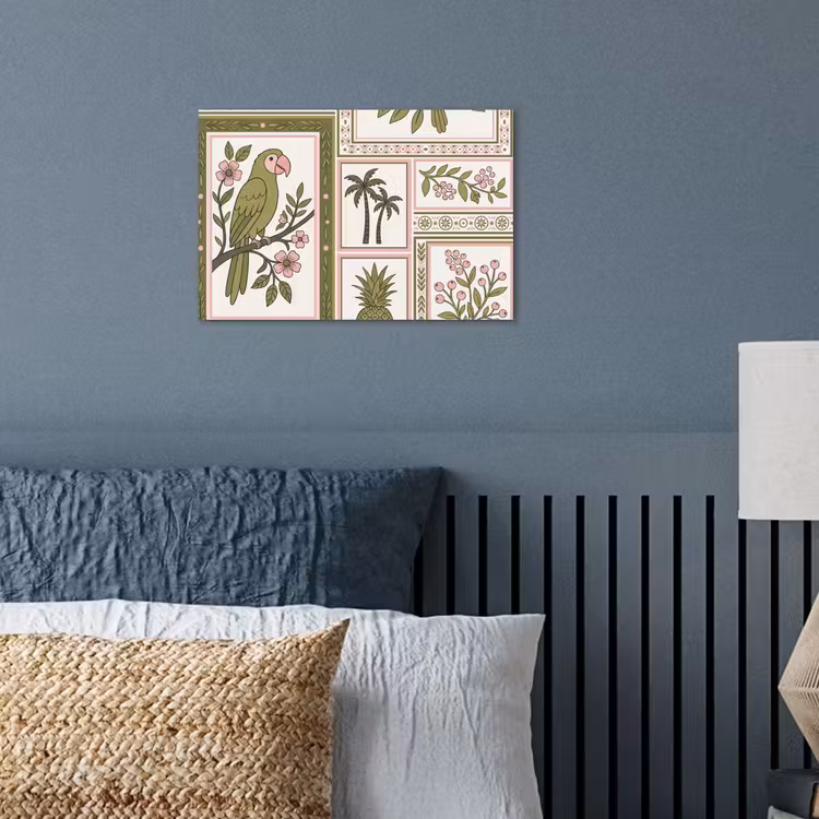 Vogel - Tropisch - Patroon - Decoratief - Groen poster papier klein -sfeer2