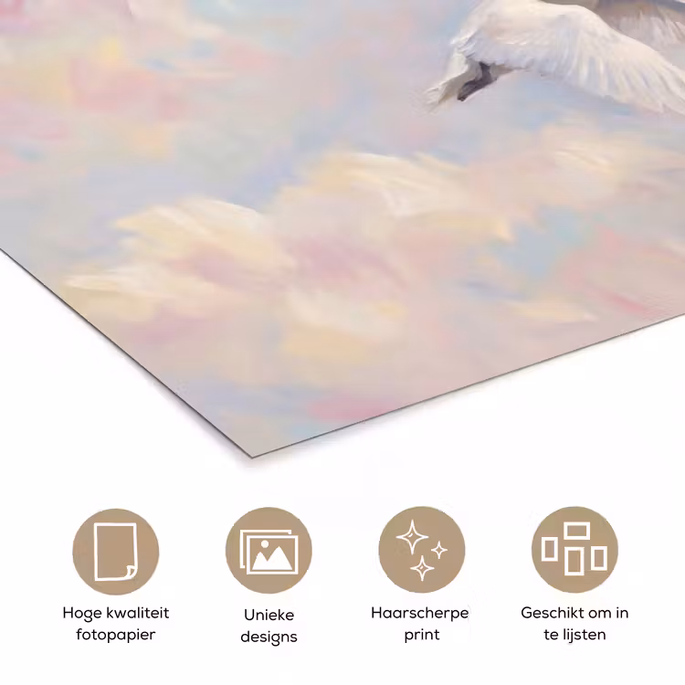 Vogel - Vliegend - Lucht - Modern - Pastel poster papier klein -closeup_NL