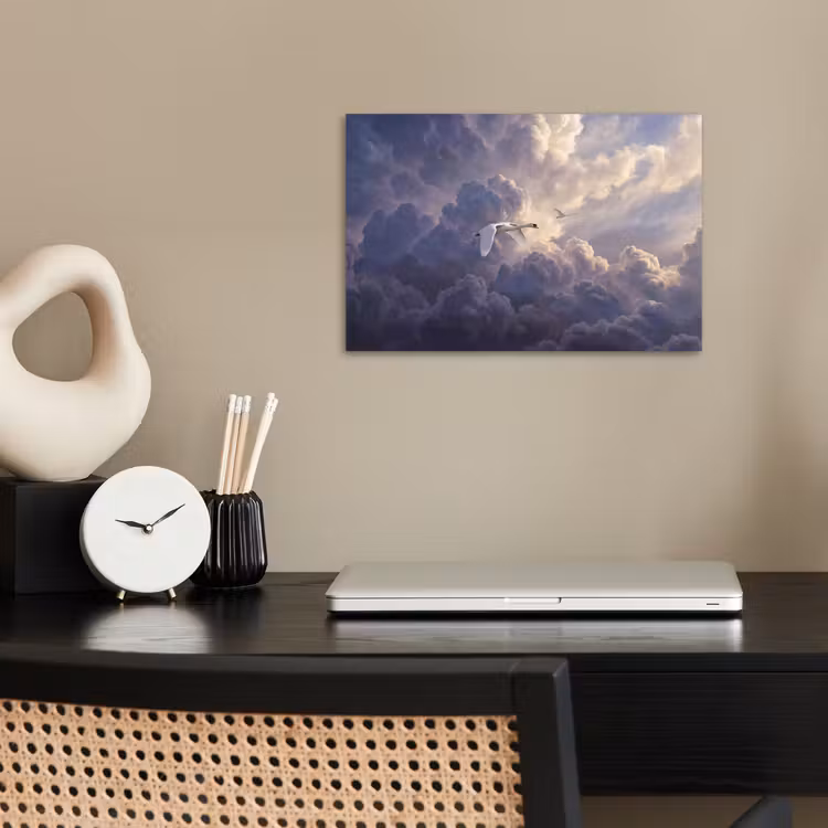 Vogel - Vliegend - Natuur - Wit - Wolken poster papier klein -sfeer1