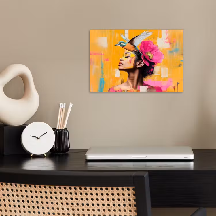 Vogel - Vrouw - Abstract - Bloem poster papier klein -sfeer1